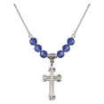 thumbnail image 1 of 18-Inch Rhodium Plated Necklace with 6mm Blue September Birth Month Stone Beads and Cross Charm, 1 of 1