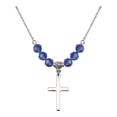 thumbnail image 1 of 18-Inch Rhodium Plated Necklace with 6mm Blue September Birth Month Stone Beads and Cross Charm, 1 of 1