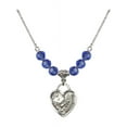 thumbnail image 1 of 18-Inch Rhodium Plated Necklace with 6mm Blue September Birth Month Stone Beads and Graduation Heart Charm, 1 of 1