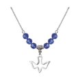 thumbnail image 1 of 18-Inch Rhodium Plated Necklace with 6mm Blue September Birth Month Stone Beads and Holy Spirit Charm, 1 of 1