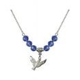 thumbnail image 1 of 18-Inch Rhodium Plated Necklace with 6mm Blue September Birth Month Stone Beads and Holy Spirit Charm, 1 of 1