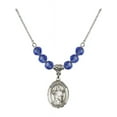 thumbnail image 1 of 18-Inch Rhodium Plated Necklace with 6mm Blue September Birth Month Stone Beads and Saint Aedan of Ferns Charm, 1 of 1