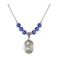 thumbnail image 1 of 18-Inch Rhodium Plated Necklace with 6mm Blue September Birth Month Stone Beads and Saint Catherine of Siena Charm, 1 of 1