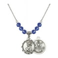 thumbnail image 1 of 18-Inch Rhodium Plated Necklace with 6mm Blue September Birth Month Stone Beads and Saint Christopher / Army Charm, 1 of 1