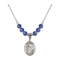 thumbnail image 1 of 18-Inch Rhodium Plated Necklace with 6mm Blue September Birth Month Stone Beads and Saint Clare of Assisi Charm, 1 of 1