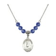 thumbnail image 1 of 18-Inch Rhodium Plated Necklace with 6mm Blue September Birth Month Stone Beads and Saint Daniel Comboni Charm, 1 of 1