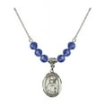 thumbnail image 1 of 18-Inch Rhodium Plated Necklace with 6mm Blue September Birth Month Stone Beads and Saint Dennis Charm, 1 of 1