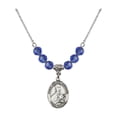 thumbnail image 1 of 18-Inch Rhodium Plated Necklace with 6mm Blue September Birth Month Stone Beads and Saint Gemma Galgani Charm, 1 of 1