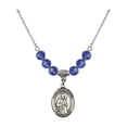 thumbnail image 1 of 18-Inch Rhodium Plated Necklace with 6mm Blue September Birth Month Stone Beads and Saint Isaac Jogues Charm, 1 of 1