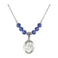 thumbnail image 1 of 18-Inch Rhodium Plated Necklace with 6mm Blue September Birth Month Stone Beads and Saint Kieran Charm, 1 of 1