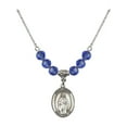 thumbnail image 1 of 18-Inch Rhodium Plated Necklace with 6mm Blue September Birth Month Stone Beads and Saint Odilia Charm, 1 of 1
