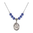 thumbnail image 1 of 18-Inch Rhodium Plated Necklace with 6mm Blue September Birth Month Stone Beads and Saint Peter Claver Charm, 1 of 1