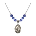 thumbnail image 1 of 18-Inch Rhodium Plated Necklace with 6mm Blue September Birth Month Stone Beads and Saint Raymond of Penafort Charm, 1 of 1