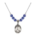 thumbnail image 1 of 18-Inch Rhodium Plated Necklace with 6mm Blue September Birth Month Stone Beads and Saint Sebastian/Baseball Charm, 1 of 1