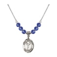 thumbnail image 1 of 18-Inch Rhodium Plated Necklace with 6mm Blue September Birth Month Stone Beads and Saint Sebastian/Cheerleading Charm, 1 of 1