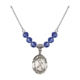 thumbnail image 1 of 18-Inch Rhodium Plated Necklace with 6mm Blue September Birth Month Stone Beads and Saint Sebastian/Football Charm, 1 of 1
