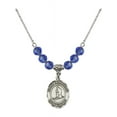 thumbnail image 1 of 18-Inch Rhodium Plated Necklace with 6mm Blue September Birth Month Stone Beads and Saint Sebastian/Skiing Charm, 1 of 1