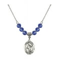 thumbnail image 1 of 18-Inch Rhodium Plated Necklace with 6mm Blue September Birth Month Stone Beads and Saint Sebastian /Track&Field-Women Charm, 1 of 1