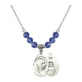 thumbnail image 1 of 18-Inch Rhodium Plated Necklace with 6mm Blue September Birth Month Stone Beads and Sorrowful Mother Charm, 1 of 1