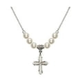 thumbnail image 1 of 18-Inch Rhodium Plated Necklace with 6mm Faux-Pearl Beads and Cross Charm, 1 of 1