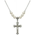 thumbnail image 1 of 18-Inch Rhodium Plated Necklace with 6mm Faux-Pearl Beads and Crucifix Charm, 1 of 1