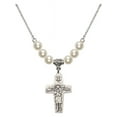 thumbnail image 1 of 18-Inch Rhodium Plated Necklace with 6mm Faux-Pearl Beads and Papal Crucifix Charm, 1 of 1