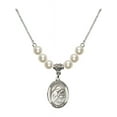thumbnail image 1 of 18-Inch Rhodium Plated Necklace with 6mm Faux-Pearl Beads and Saint Aloysius Gonzaga Charm, 1 of 1