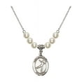 thumbnail image 1 of 18-Inch Rhodium Plated Necklace with 6mm Faux-Pearl Beads and Saint Christopher/Figure Skating Charm, 1 of 1