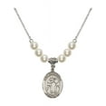 thumbnail image 1 of 18-Inch Rhodium Plated Necklace with 6mm Faux-Pearl Beads and Saint Christopher/Wrestling Charm, 1 of 1