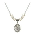 thumbnail image 1 of 18-Inch Rhodium Plated Necklace with 6mm Faux-Pearl Beads and Saint Fiacre Charm, 1 of 1
