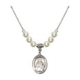 thumbnail image 1 of 18-Inch Rhodium Plated Necklace with 6mm Faux-Pearl Beads and Saint Gerald Charm, 1 of 1