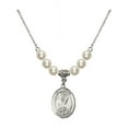 thumbnail image 1 of 18-Inch Rhodium Plated Necklace with 6mm Faux-Pearl Beads and Saint Helen Charm, 1 of 1