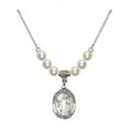 thumbnail image 1 of 18-Inch Rhodium Plated Necklace with 6mm Faux-Pearl Beads and Saint Joseph the Worker Charm, 1 of 1