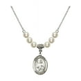 thumbnail image 1 of 18-Inch Rhodium Plated Necklace with 6mm Faux-Pearl Beads and Saint Maurus Charm, 1 of 1