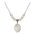 thumbnail image 1 of 18-Inch Rhodium Plated Necklace with 6mm Faux-Pearl Beads and Saint Sebastian/Gymnastics Charm, 1 of 1