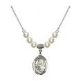 thumbnail image 1 of 18-Inch Rhodium Plated Necklace with 6mm Faux-Pearl Beads and Saint Theresa Charm, 1 of 1