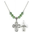 thumbnail image 1 of 18-Inch Rhodium Plated Necklace with 6mm Green August Birth Month Stone Beads and 5-Way Charm, 1 of 1