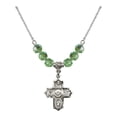 thumbnail image 1 of 18-Inch Rhodium Plated Necklace with 6mm Green August Birth Month Stone Beads and 5-Way Charm, 1 of 1