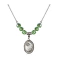 thumbnail image 1 of 18-Inch Rhodium Plated Necklace with 6mm Green August Birth Month Stone Beads and Footprints / Cross Charm, 1 of 1