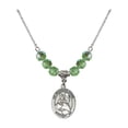 thumbnail image 1 of 18-Inch Rhodium Plated Necklace with 6mm Green August Birth Month Stone Beads and Guardian Angel Protector Charm, 1 of 1