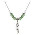 thumbnail image 1 of 18-Inch Rhodium Plated Necklace with 6mm Green August Birth Month Stone Beads and Madonna Charm, 1 of 1