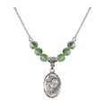 thumbnail image 1 of 18-Inch Rhodium Plated Necklace with 6mm Green August Birth Month Stone Beads and Miraculous Charm, 1 of 1