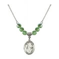 thumbnail image 1 of 18-Inch Rhodium Plated Necklace with 6mm Green August Birth Month Stone Beads and Our Lady Star of the Sea Charm, 1 of 1