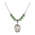 thumbnail image 1 of 18-Inch Rhodium Plated Necklace with 6mm Green August Birth Month Stone Beads and Our Lady of Lebanon Charm, 1 of 1