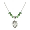 thumbnail image 1 of 18-Inch Rhodium Plated Necklace with 6mm Green August Birth Month Stone Beads and Saint Augustine Charm, 1 of 1