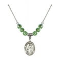 thumbnail image 1 of 18-Inch Rhodium Plated Necklace with 6mm Green August Birth Month Stone Beads and Saint Catherine of Alexandria Charm, 1 of 1