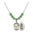 thumbnail image 1 of 18-Inch Rhodium Plated Necklace with 6mm Green August Birth Month Stone Beads and Saint Christopher / Fishing Charm, 1 of 1