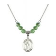 thumbnail image 1 of 18-Inch Rhodium Plated Necklace with 6mm Green August Birth Month Stone Beads and Saint Columbkille Charm, 1 of 1