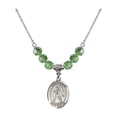 thumbnail image 1 of 18-Inch Rhodium Plated Necklace with 6mm Green August Birth Month Stone Beads and Saint Drogo Charm, 1 of 1