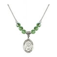 thumbnail image 1 of 18-Inch Rhodium Plated Necklace with 6mm Green August Birth Month Stone Beads and Saint Frances of Rome Charm, 1 of 1